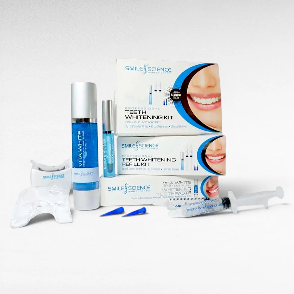 Smile Science Harley Street teeth whitening and maintenance bundle with LED kit, refill kit, and toothpaste