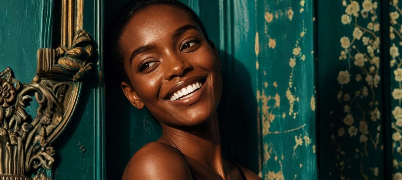 Woman smiling with bright white teeth after Sodium Percarbonate whitening treatment