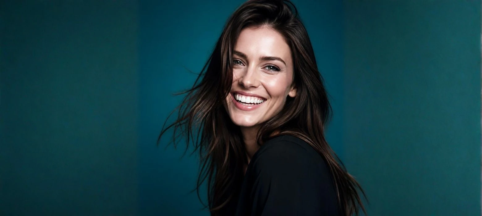 Woman smiling with bright white teeth, whiten teeth at home
